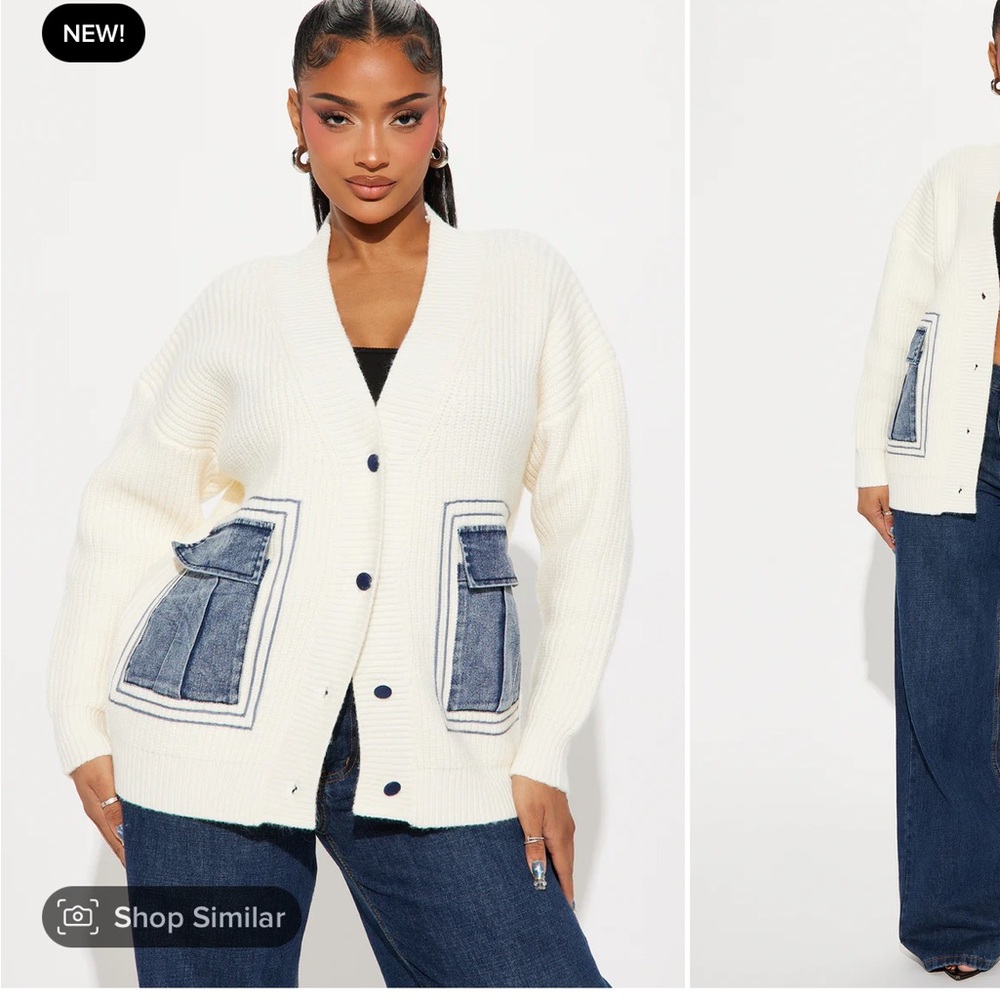 Ivory Frankie oversized sweater with Jean pockets